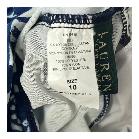 Lauren Ralph Lauren Floral Navy Blue White Halter Tie One Piece Swimsuit Size 10 - Picture 9 of 12